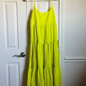 J. Crew Neon Chartreuse Tiered Maxi Slip Dress